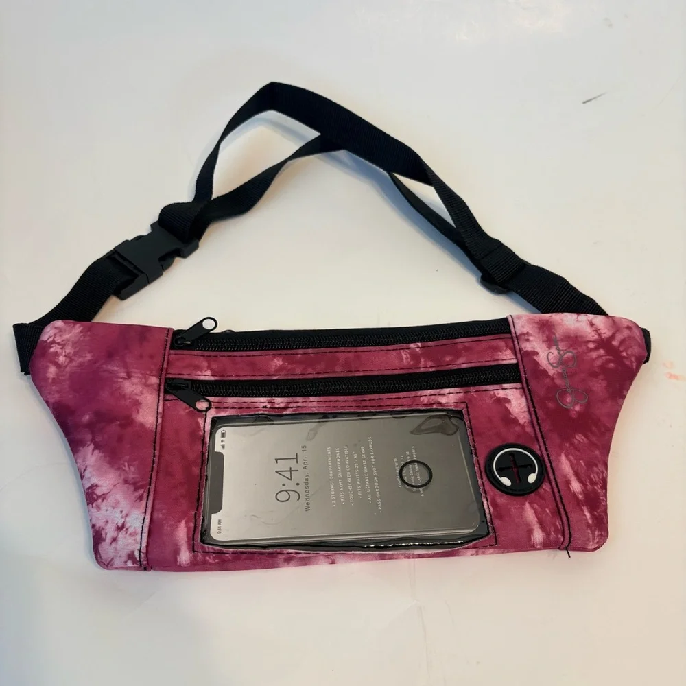 Jessica Simpson Pink Tie-Dye Running Waist Pack with Phone Window